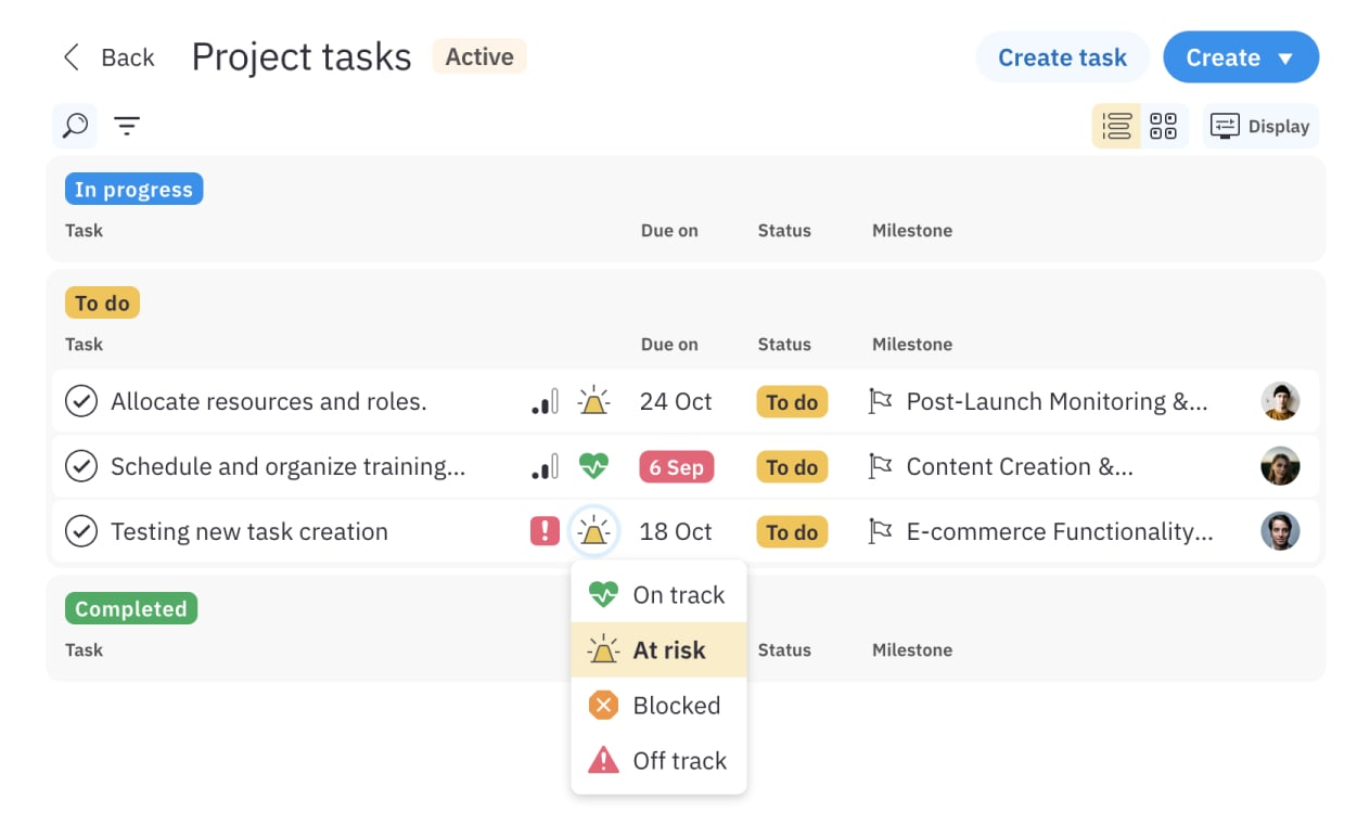 InOrbit tasks. List of project tasks.