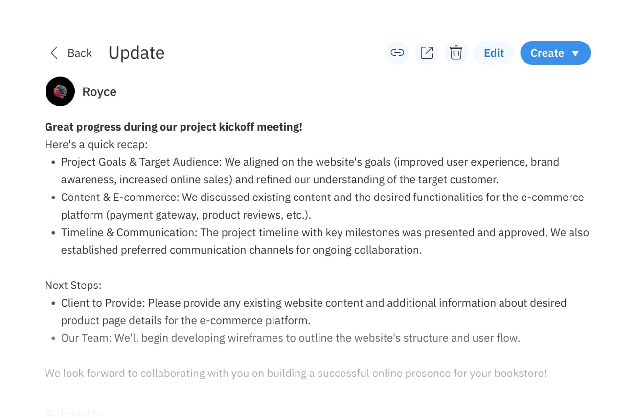 Inorbit updates that allow marketing teams to keep team members updated and in sync.